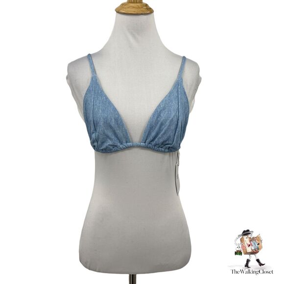 We Wore What Copper Bikini Top Womens XL Extra Large Denim String Triangle Swim - Picture 1 of 11